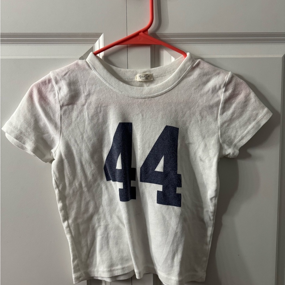Brandy Melville 44 White Crop Top with Navy Print